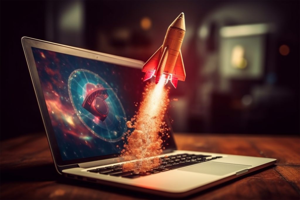 photo-laptop-screen-with-rocket-flying-through-clouds-black-background-meta-google